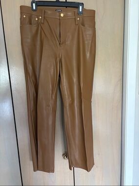 J. Crew Brown Faux Leather Straight Pants with Gold Hardware